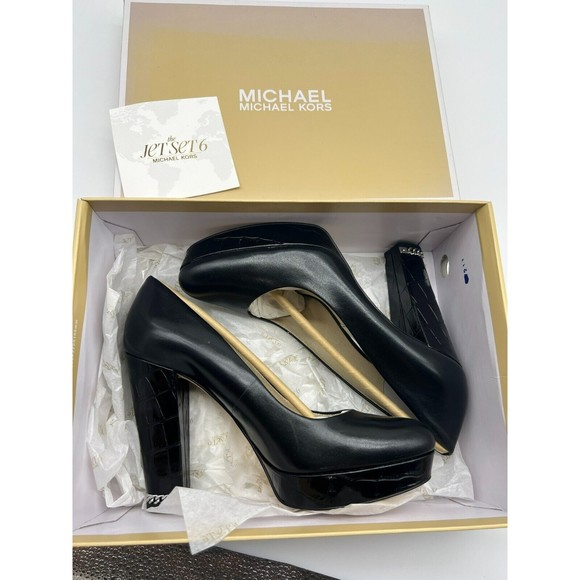 NWT AUTH Michael Kors The Jet Set 6 Black Leather Sabrina Pump - Picture 1 of 9